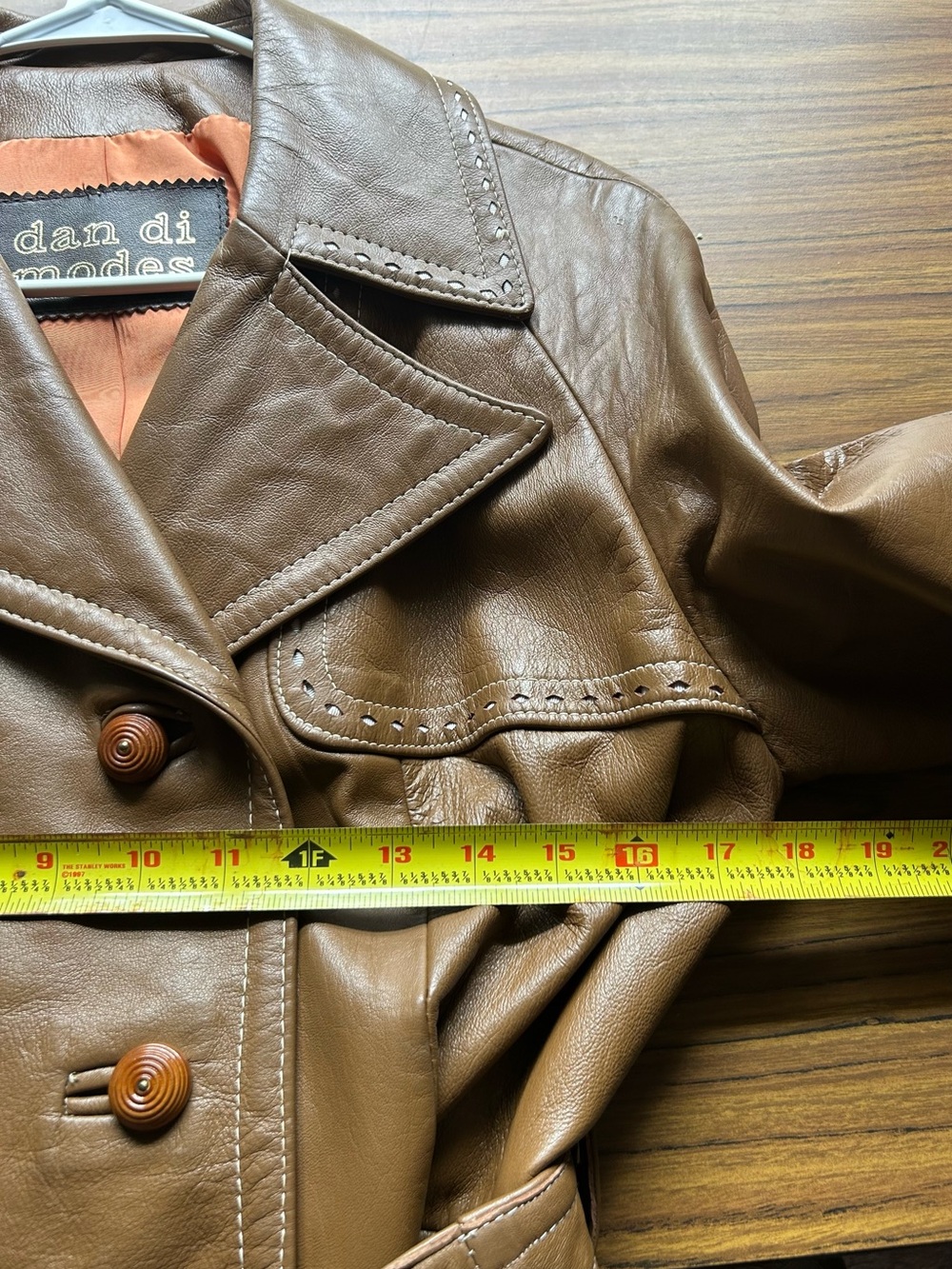 Dan di Modes Vintage 70’s Leather Coat Western Boho Belted Brown - Picture 13 of 13